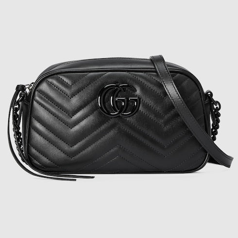 The Chevron Camera Bag - Quilted Leather Crossbody with Chain Strap