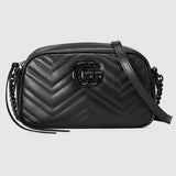 The Chevron Camera Bag - Quilted Leather Crossbody with Chain Strap