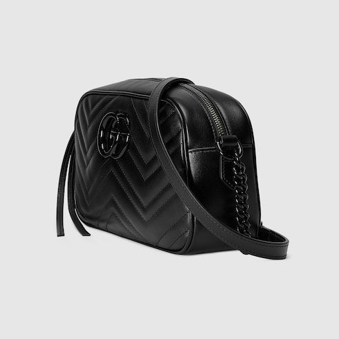 The Chevron Camera Bag - Quilted Leather Crossbody with Chain Strap