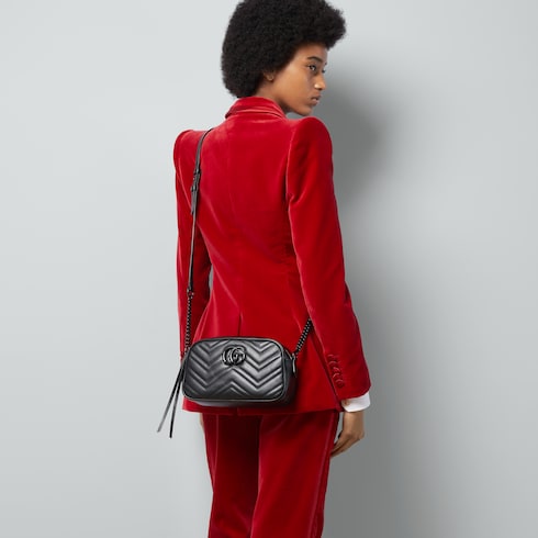 The Chevron Camera Bag - Quilted Leather Crossbody with Chain Strap
