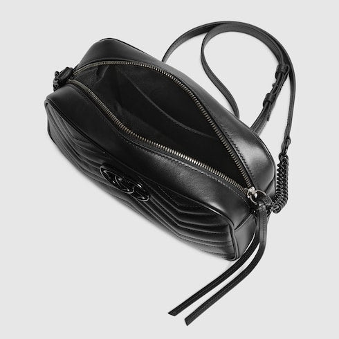 The Chevron Camera Bag - Quilted Leather Crossbody with Chain Strap