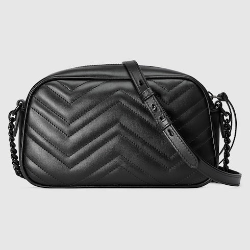 The Chevron Camera Bag - Quilted Leather Crossbody with Chain Strap
