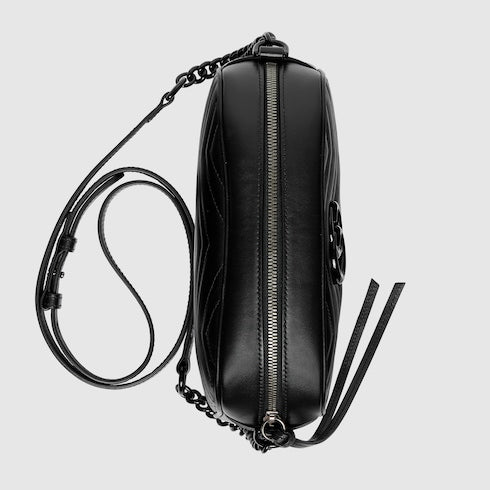 The Chevron Camera Bag - Quilted Leather Crossbody with Chain Strap