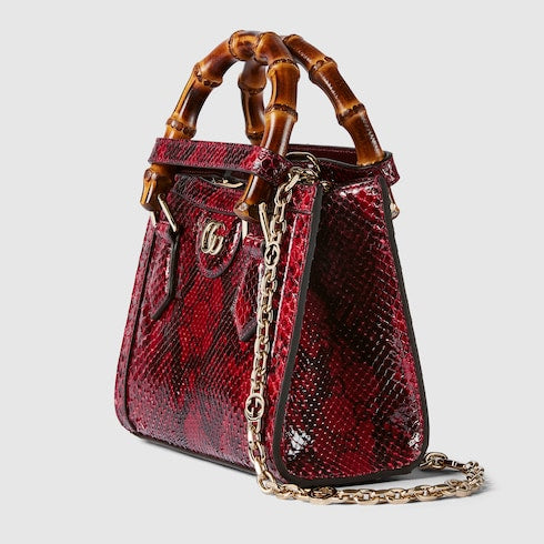 The Serpentine Tote - Python Embossed Leather Shoulder Bag with Crystal Details