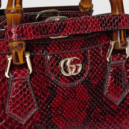 The Serpentine Tote - Python Embossed Leather Shoulder Bag with Crystal Details