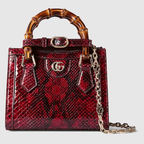 The Serpentine Tote - Python Embossed Leather Shoulder Bag with Crystal Details