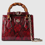 The Serpentine Tote - Python Embossed Leather Shoulder Bag with Crystal Details