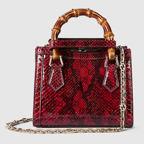 The Serpentine Tote - Python Embossed Leather Shoulder Bag with Crystal Details