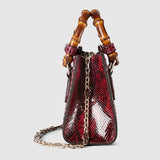 The Serpentine Tote - Python Embossed Leather Shoulder Bag with Crystal Details