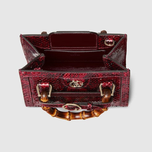 The Serpentine Tote - Python Embossed Leather Shoulder Bag with Crystal Details