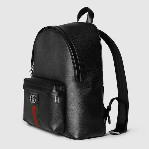 The Striped Monogram Backpack Medium Leather Backpack with Padded Straps