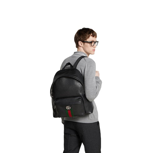 The Striped Monogram Backpack Medium Leather Backpack with Padded Straps