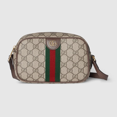 The Striped Camera Bag - Monogram Leather Crossbody with Adjustable Strap