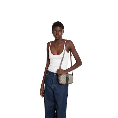 The Striped Camera Bag - Monogram Leather Crossbody with Adjustable Strap