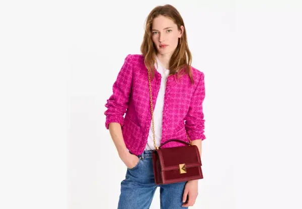 Deco Pebbled Leather & Suede Chain Shoulder Bag