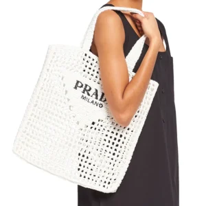 Logo-print raffia tote bag
