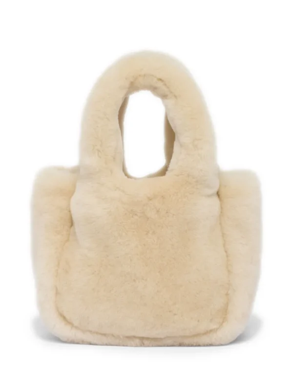 Mini triangle-logo shearling tote bag